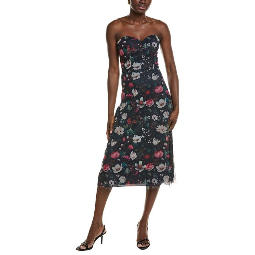 Rene Ruiz Womens  Sweetheart Embroidered Tulle Midi Dress